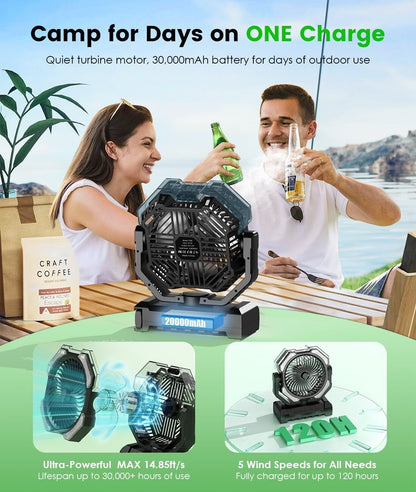 Camping Misting Fan - 30000Mah Portable Battery Powered Fans with 9Oz Water Tank