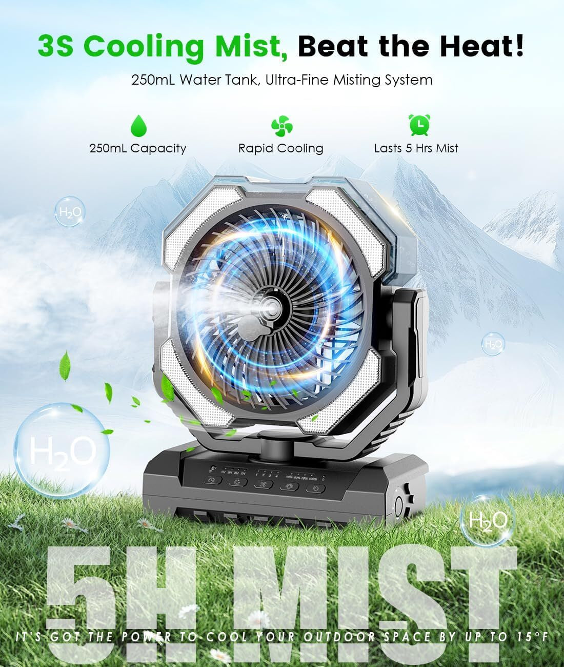 Camping Misting Fan - 30000Mah Portable Battery Powered Fans with 9Oz Water Tank