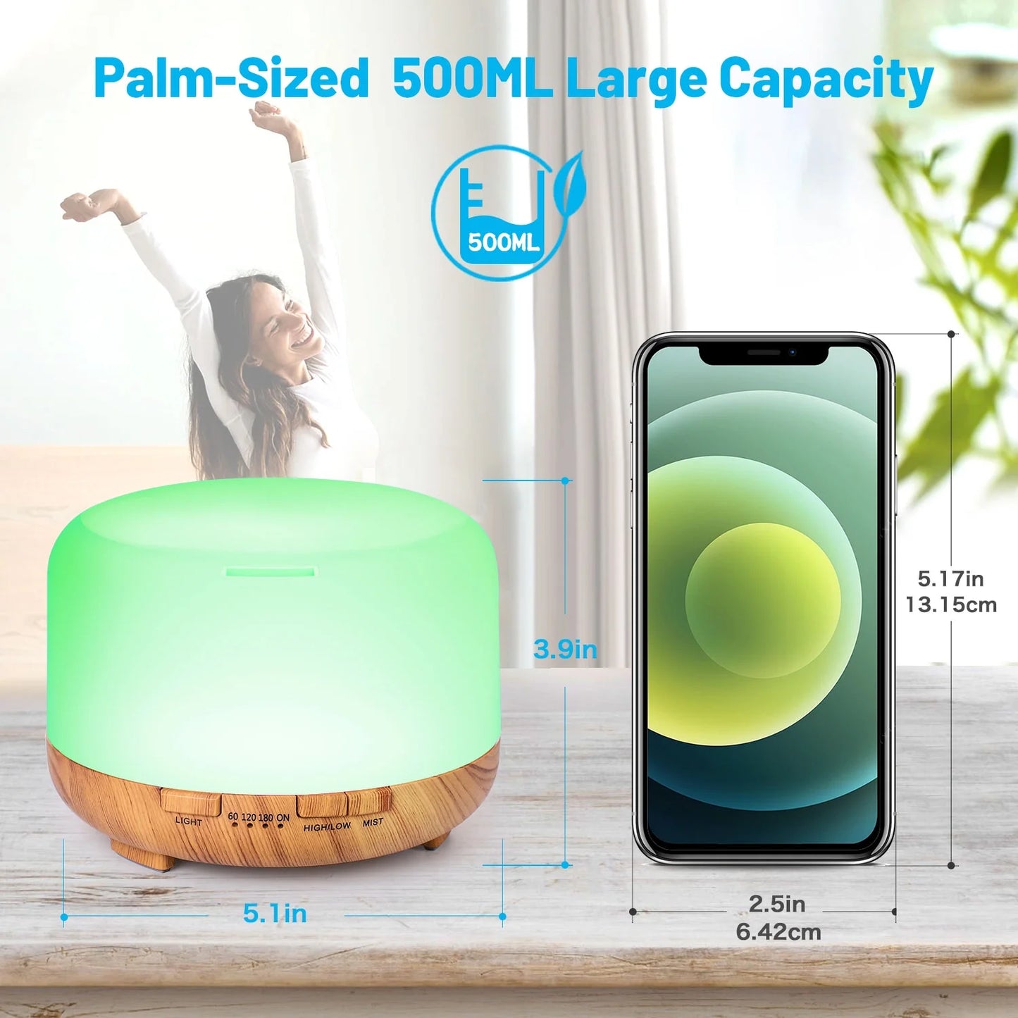 500Ml Aroma Diffuser with 6*10Ml Essential Oil with Remote Control for Large Room Home Office Car, Aromatherapy Fragrant Oil Air Humidifier Vaporizer for Gift