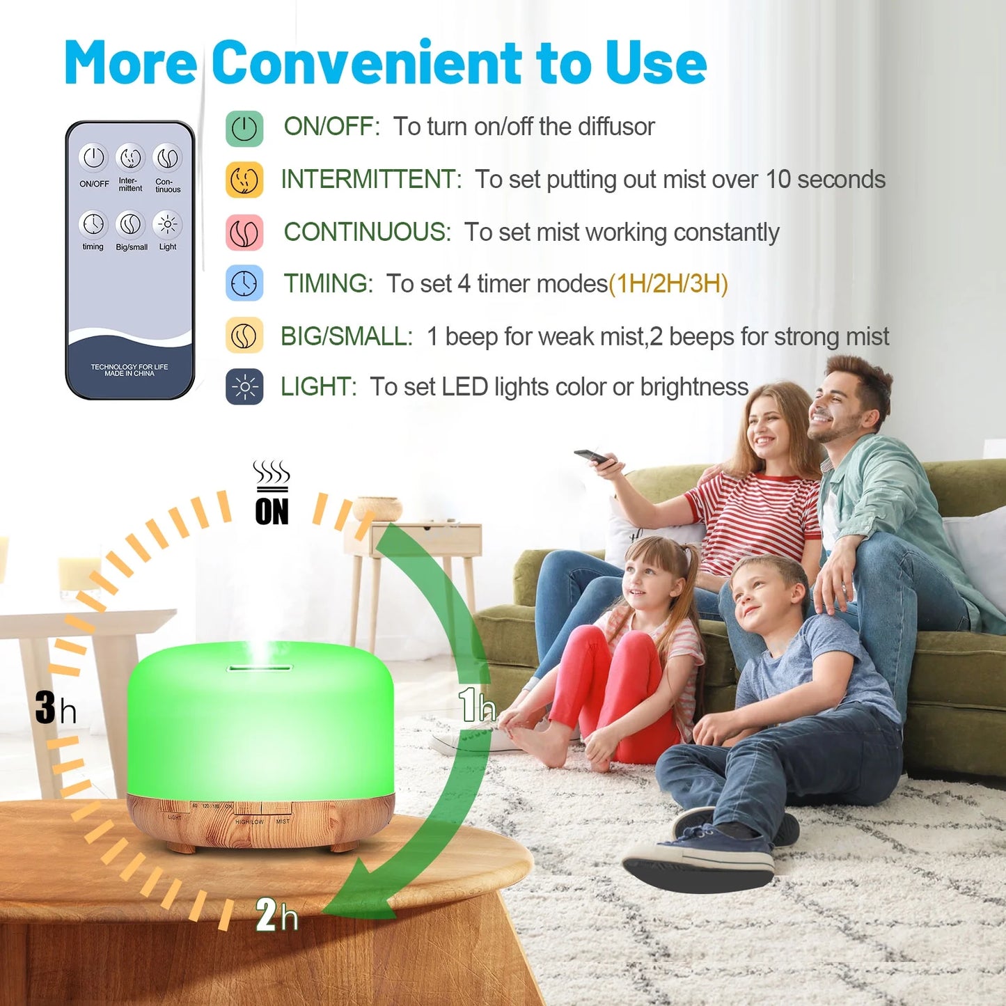 500Ml Aroma Diffuser with 6*10Ml Essential Oil with Remote Control for Large Room Home Office Car, Aromatherapy Fragrant Oil Air Humidifier Vaporizer for Gift