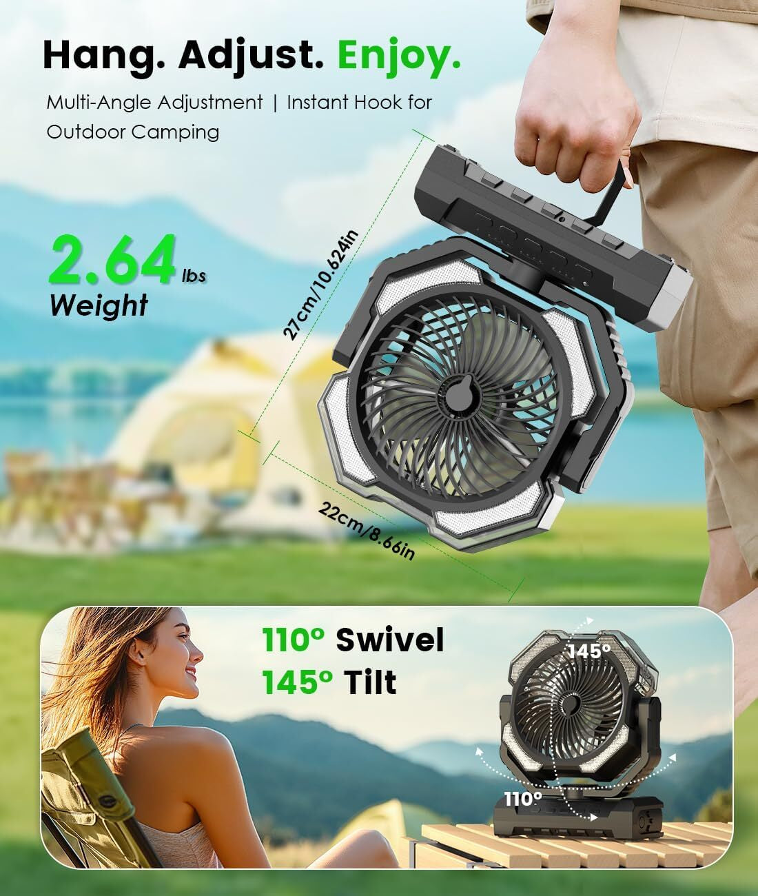 Camping Misting Fan - 30000Mah Portable Battery Powered Fans with 9Oz Water Tank