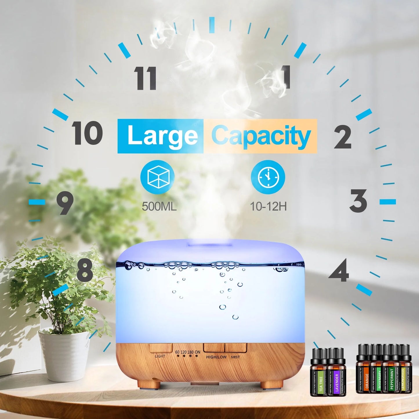 500Ml Aroma Diffuser with 6*10Ml Essential Oil with Remote Control for Large Room Home Office Car, Aromatherapy Fragrant Oil Air Humidifier Vaporizer for Gift