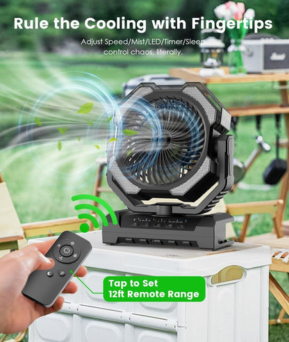 Camping Misting Fan - 30000Mah Portable Battery Powered Fans with 9Oz Water Tank
