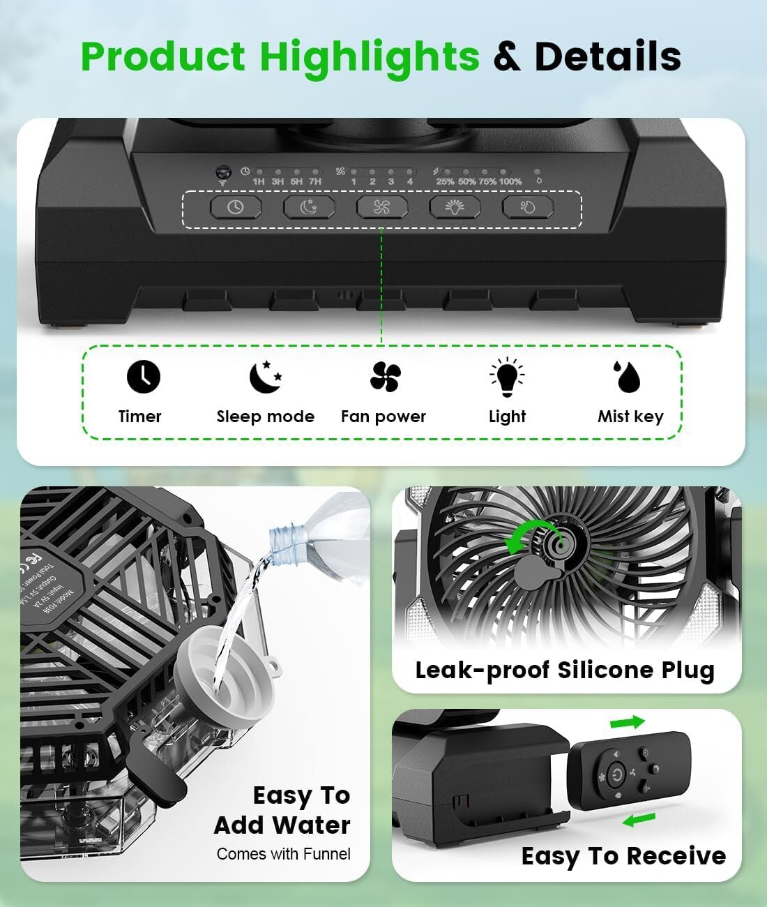 Camping Misting Fan - 30000Mah Portable Battery Powered Fans with 9Oz Water Tank