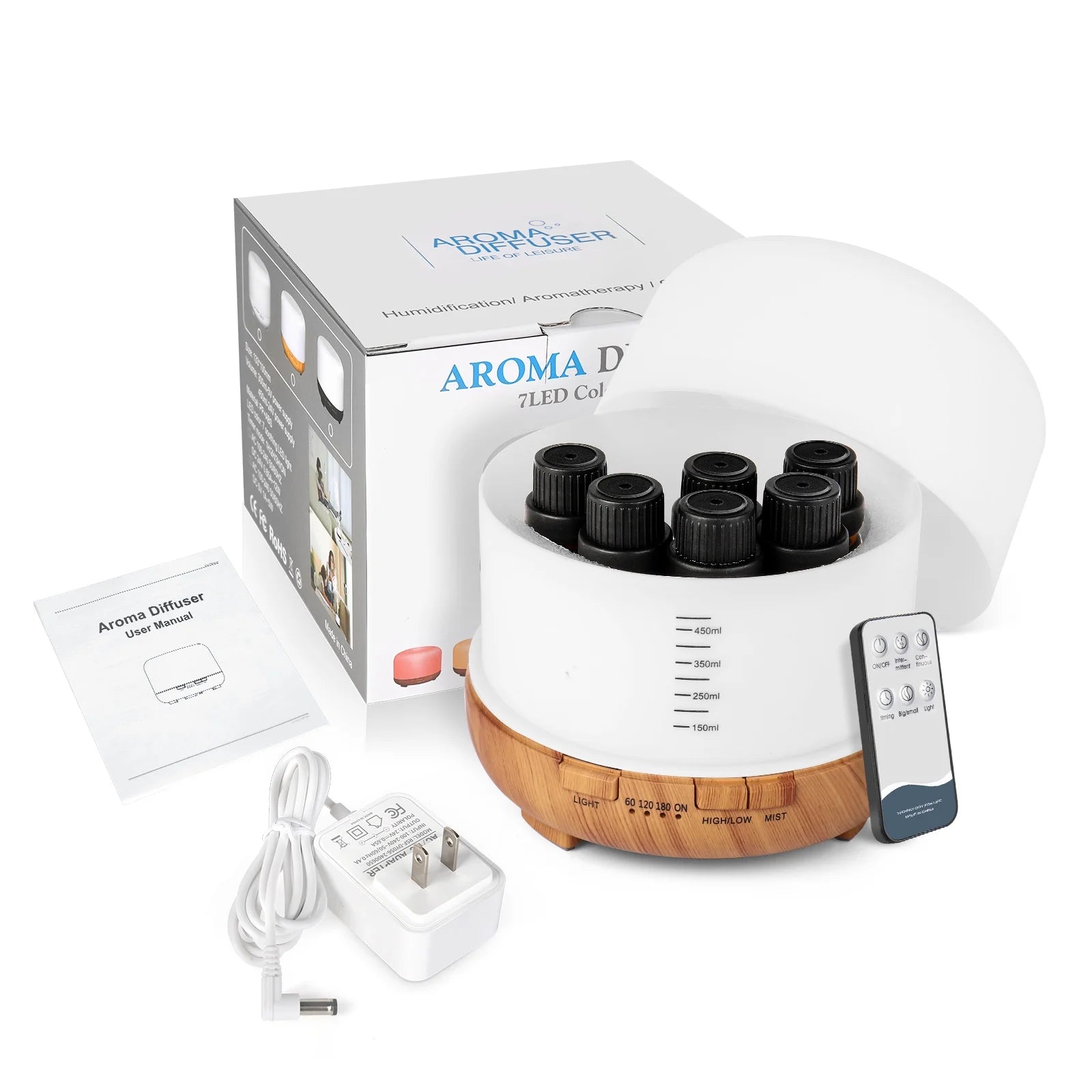 500Ml Aroma Diffuser with 6*10Ml Essential Oil with Remote Control for Large Room Home Office Car, Aromatherapy Fragrant Oil Air Humidifier Vaporizer for Gift